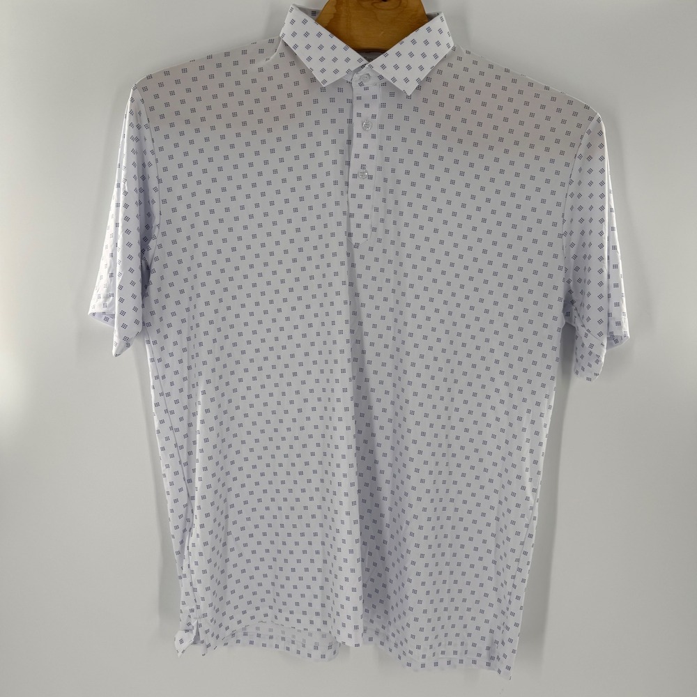 Collars & Co Featherweight Dress Collar Polo Mens 2XL White Blue Micro Print SH1